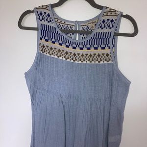 LUCKY BRAND TANK- linen tank with embroidery detail- SIZE MEDIUM